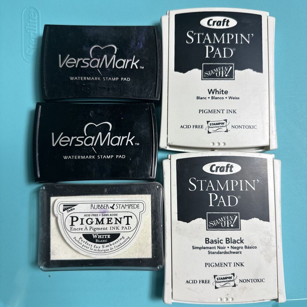 -CRAFT STAMPS INK PAD Lot Of 5 1 Black, 2 White, 2 Watermark - Picture 2 of 3